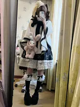 ロリータスタイル ケープコート【黒白山茶花デザイン・ウール製・秋冬用・エレガント】