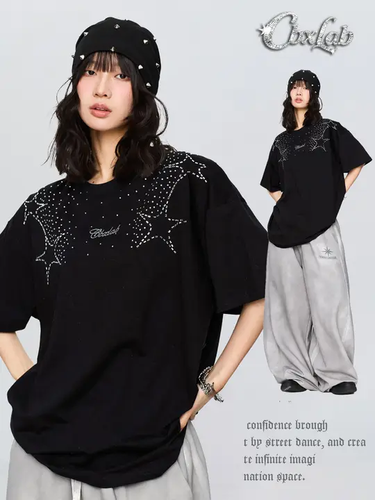 ストリートスタイルのヒップホップTシャツ【ショルダーストーム・半袖】