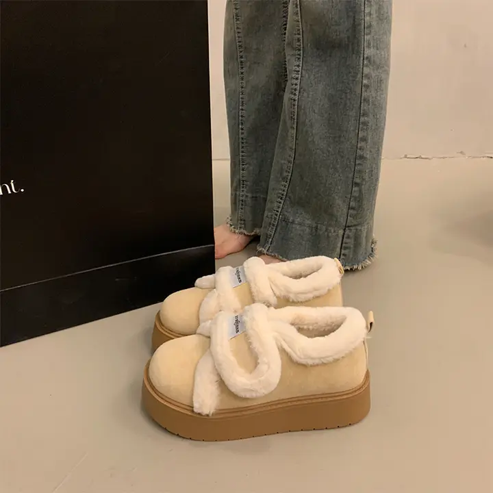 厚底マジックテープ付き冬用ブーツ【加熱保温・かわいいデザイン・ボリュームソール】