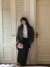 BABYSISTER 秋冬用ブラックスカート【フロントスリット・カジュアル・ミディ丈・通勤用】