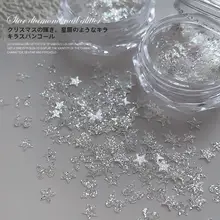 クリスマスデザインの雪花型ホワイトグリッター＆蝶々星型ネイルパーツ