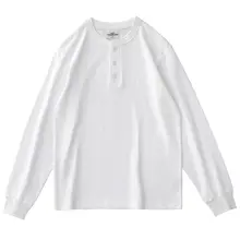コットン ヘンリーネック メンズ ビッグサイズ 秋 アメリカンビンテージ ロングスリーブ Tシャツ