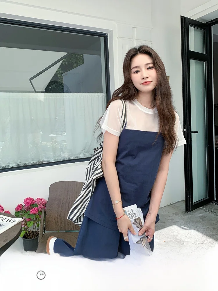 深青色ネットスカート三件セット：夏季の快適さとシルエット美しさを実現