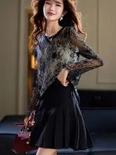 軽やかで透け感のあるレーストップス【長袖・春用・大きいサイズ】