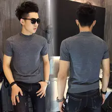 秋用ニットTシャツ【メンズ・スリムフィット・無地・ラウンドネック】