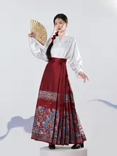 オリジナル明朝風漢服【女性用・織金馬面スカート・改良型フライトスリーブ・春夏対応】