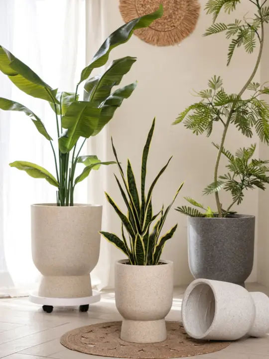 北欧風 マグネシウム泥製 高脚鉢 大型観葉植物用花器【シンプルデザイン・コンクリート製】