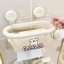 フラワーデザインの犬型吸盤式トイレットペーパーケース【壁掛け収納・ウェットティッシュ・洗顔タオル用】