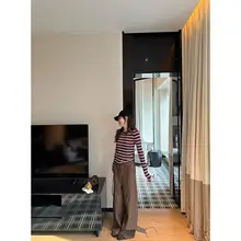チェック柄レトロルーズフィットロングパンツ【秋用・ハイウエスト・ストリングデザイン】（セットアップ対応）
