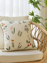 フランス風復古デザインの刺繍クッションカバー【ピュアコットン・芯なし・ソファ用】