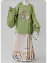 刺繍入りラウンドネック琵琶袖の女性用漢服【春夏用・花槿デザイン】（セットアップ対応）