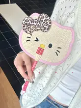 うちわ 麦わら 手作り 刺繍 猫柄 チェック柄縁取り レトロ 撮影小道具 インスタ映え