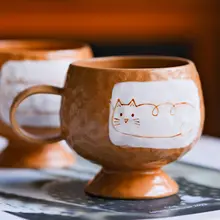 かわいらしい猫デザインの陶器製コーヒーカップ【おしゃれで使やすい・家庭用】