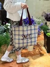 大容量キャンバストートバッグ【ストライプ・チェック・レトロデザイン】