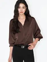 艶やかなサテン長袖シャツ【ゆったりしたデザイン・女性用・個性的なスタイル】