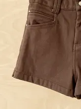 高腰デザインの加绒デニムショートパンツ【Aライン・ゆったりシルエット・秋冬用】（セットアップ対応）