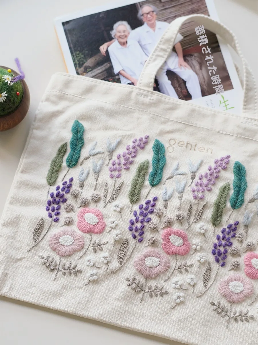 ラベンダーフラワー刺繍トートバッグ：ハンドメイド副業に最適なDIY雑貨の実用性と価値