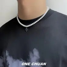 二重重ね着用パールネックレス【メープルリーフペンダント・クレバスデザイン】