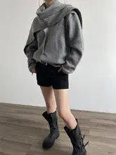 洗練されたデザイン！ニットカーディガン【スカーフ付き・ゆったりシルエット・保温性あり】