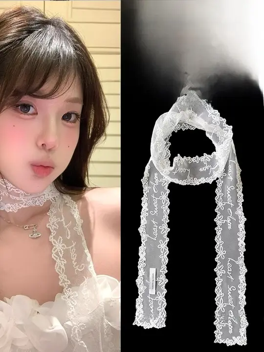 レースフリル付きネックアクセサリー【春夏用・スカーフデザイン・優雅なエッジ】