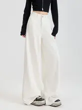 ホワイトのハイウエストワイドレッグデニムパンツ【ストレート・ドラッグレングス・シンプルスタイル】