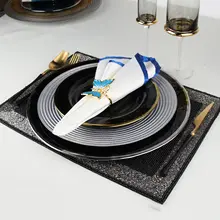 モダンデザインのブラックガラスプレート【ダイニングテーブル用・ビーフ  プレート・食器装飾用】（セットアップ対応）