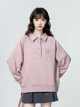 ピンクのPOLO襟スウェットシャツ【春秋用・ゆったり・長袖】（セットアップ対応）