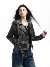 Goosfir オリジナルデザイン ヴィンテージレザーライダージャケット【春用・ストリートスタイル・女性用】