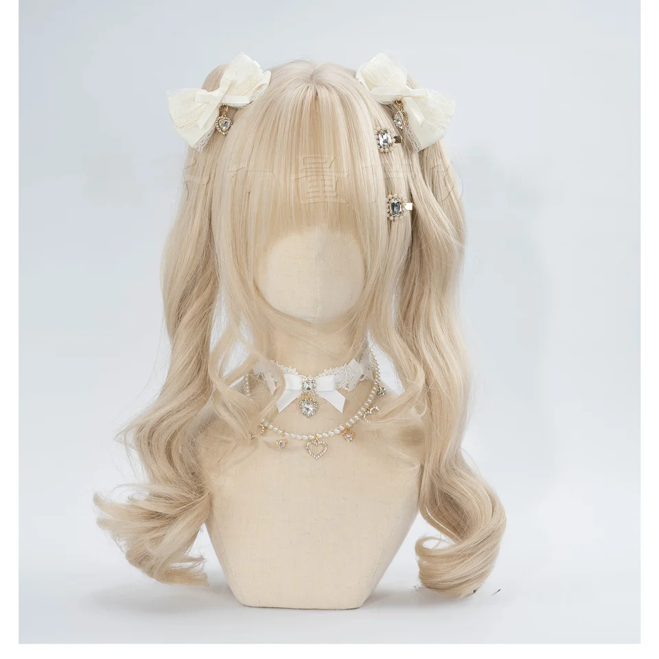 手作りリボンハートチャーム付きヘアクリップ【可愛いロリータ風・ツインテール用・極上の柔らかさ】（セットアップ対応）