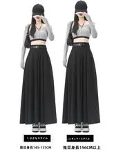 洗練されたデザイン！グレーのスーツ風プリーツハイウエストスカート【夏用・Aライン・長丈】