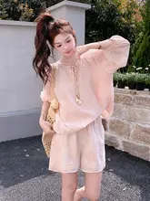 夏にぴったりなパステルピンクのコーデ【軽やか国風・ショートパンツ・二点セット】（セットアップ対応）