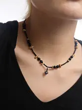 米珠地図石ネックレス【ハートモチーフ・ブラックアイアンストーン・ダークスタイル】