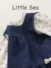 2点セット キッズ ガールズ 花柄シャツ デニムベストワンピース フレンチ風 ヴィンテージ きれいめ フェミニン 春