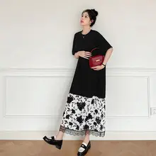 ワンピース風デザインの大きいサイズTシャツロングドレス【カジュアル・膝下丈・短袖・フィット】（セットアップ対応）