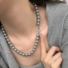 灰色真多麻パールネックレス【女性用・秋冬・エレガントデザイン】