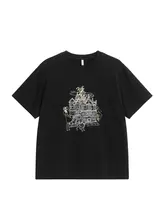 城堡刺繍Tシャツ 女性用 夏季 ゆったり 薄型 ラウンドネック 短袖 トップス