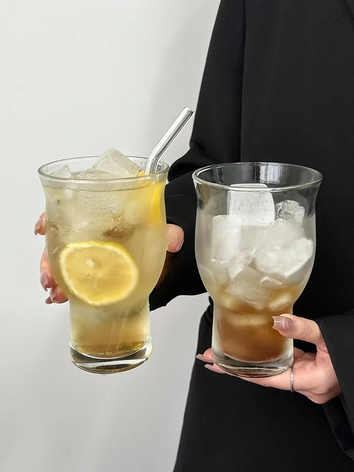 大容量レトロスタイル 広口果茶カップ【アイスコーヒー・透明ガラス・飲料用】