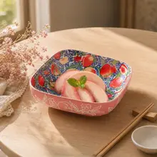 美しいデザインの陶製朝食プレート【食品用・四角形・カラフル柄】