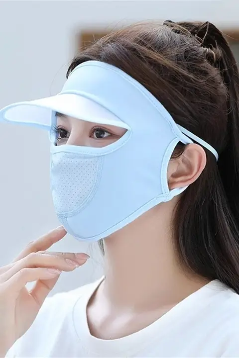 UVカット全顔用マスク【アイスシルク・通気性・薄型・ドライブ用・帽子付き】