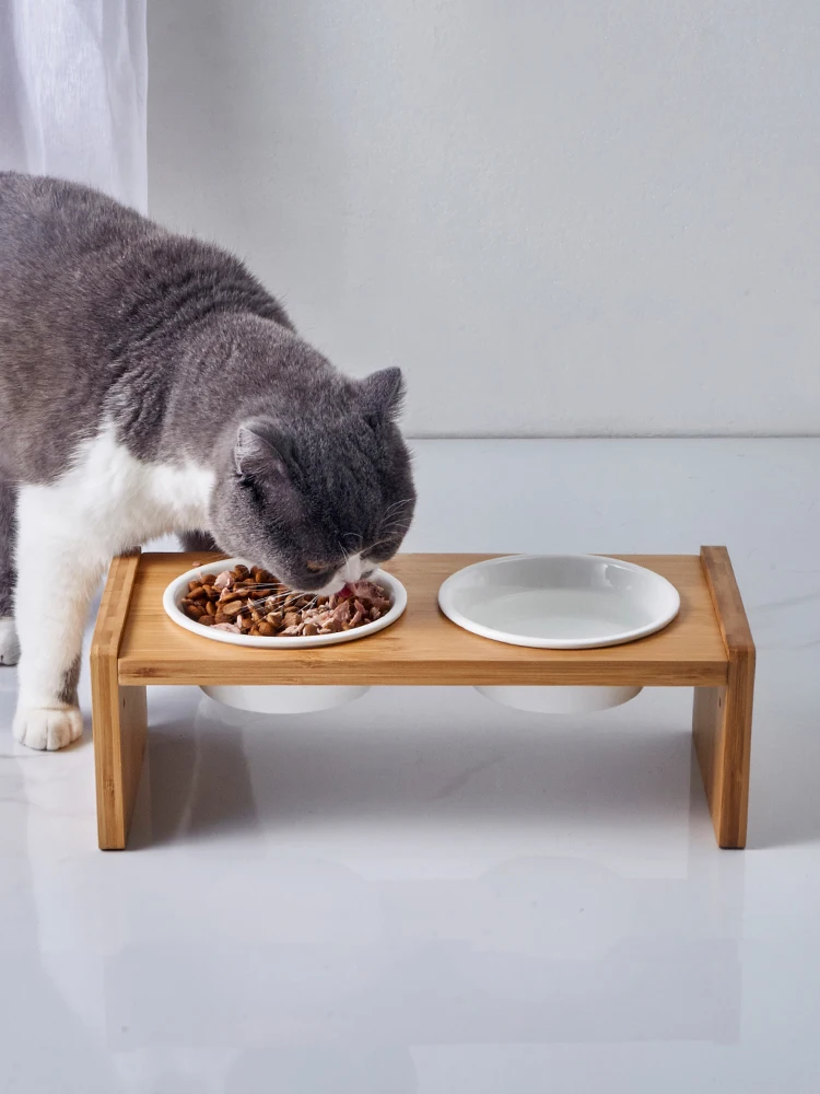 猫飼いが買ってよかったもの・悪かったもの正直に言う：調整可能な竹製スタンド付き二重陶器ペットボウル