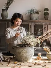 粗陶製の花瓶【侘寂風・ヴィンテージデザイン・リビングルーム用・デコレーション】