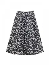 アート風 朝顔柄 Aラインプリントスカート【膝下丈・デザイン性】