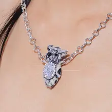 ドット柄デニムファー小熊パールネックレス【女性用・誕生日ギフト】