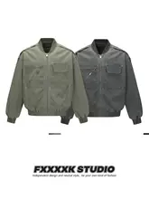 オリジナル ワークジャケット メンズ チェック柄 スタンドカラー 大型ポケット ウォッシュ加工 ヴィンテージ アメリカン風 ストリート 秋 冬「FXK」