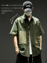 黒の半袖シャツ【シンプルデザイン・多ポケット・工装スタイル・薄手】