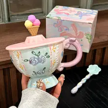 手作り浮彫り陶器マグカップ【可愛らしいデザイン・家庭用・牛乳・シリアルに最適】