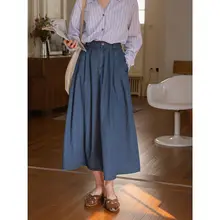 デニムジャケット スカート 2点セット レディース ウォッシュデニム ブルー カラー ルーズ Aライン ヴィンテージ ブリティッシュ ガーリー 「Dailyart」