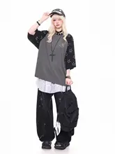 半袖Tシャツ レディース カラーブロック ラグランスリーブ ドレープ ルーズ ヴィンテージ 夏 トップス