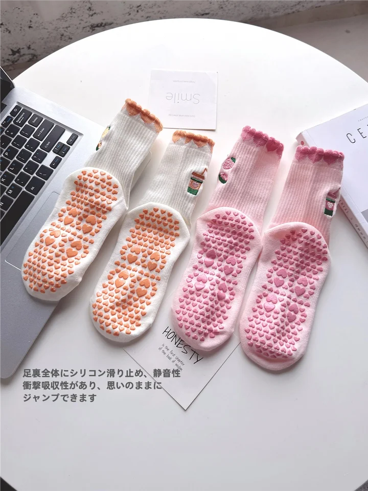春夏用ヨガソックス【滑り止め・純綿・中筒・フィットネス・プラティス対応】