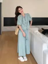 韓国系ヴィンテージデニムスカート【夏用・薄手・フロントボタン・ハイウエスト】（セットアップ対応）